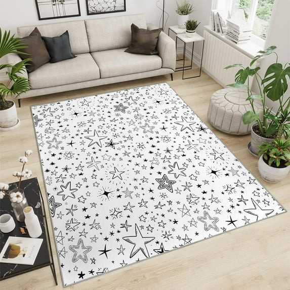 Starry Sky Area Rug - Black White Star Rug For Bedroom Cartoon Pattern Kids Room Rug Geometric Star Living Room Area Rug Apply To Living Room Bedroom 3x4ft