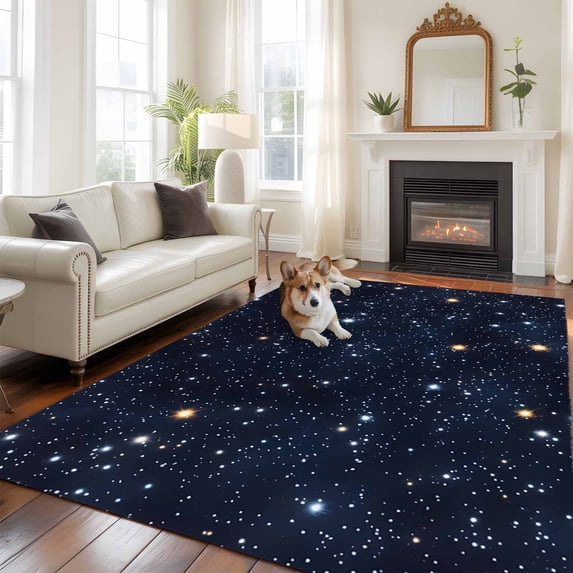 Starry Sky Area Rugs 5x7 ft Universe Galaxy Shinny Stars Blue Sky Retro Washable Rug Non Slip Indoor Carpet Absorbent Floor Mat for Living Room Bedroom Dining Room