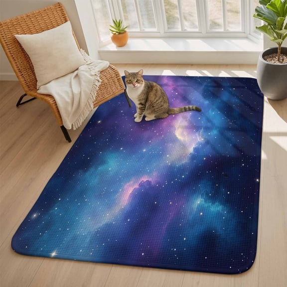 Starry Sky Area Rugs for Living Room 5x6, Color Night Sky Nature Scenery Modernism Washable Area Rug with Non Slip Backing, Stain Resist Linen Carpet for Bedroom, Dining Room, Entryway, Entrance