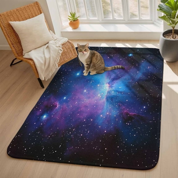 Starry Sky Area Rugs for Living Room 5x6, Dark Blue and Purple Space Stars Mystery Universe Washable Area Rug with Non Slip Backing, Stain Resist Carpet for Bedroom, Dining Room, Entryway, Entrance