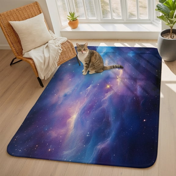 Starry Sky Area Rugs for Living Room 5x6, Purple Navy Night Sky Nature Minimalist Art Washable Area Rug with Non Slip Backing, Stain Resist Linen Carpet for Bedroom, Dining Room, Entryway, Entrance