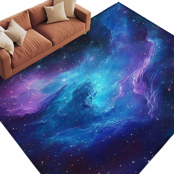 Starry Sky Area Rug 5x7ft Blue Sky Shinny Star Romantic Modernism Non-Slip Washable Square Rugs Soft Felt Indoor Floor Mat for Bedroom Kitchen Living Room Bathroom