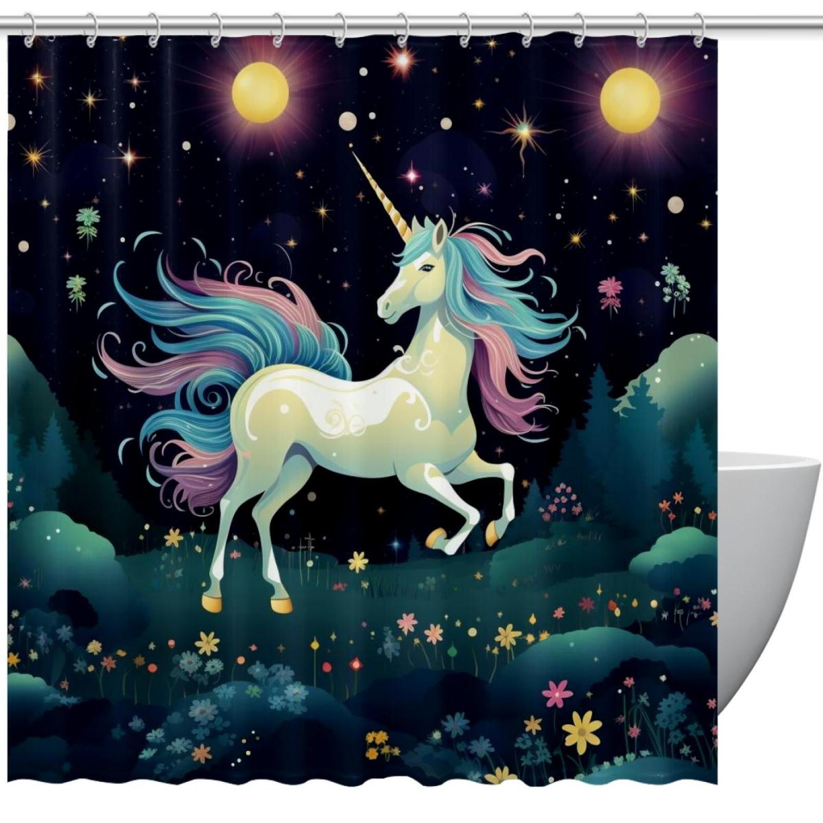 Starry Sky Art Unicorn Shower Curtain Set with Hooks,Home Bathroom