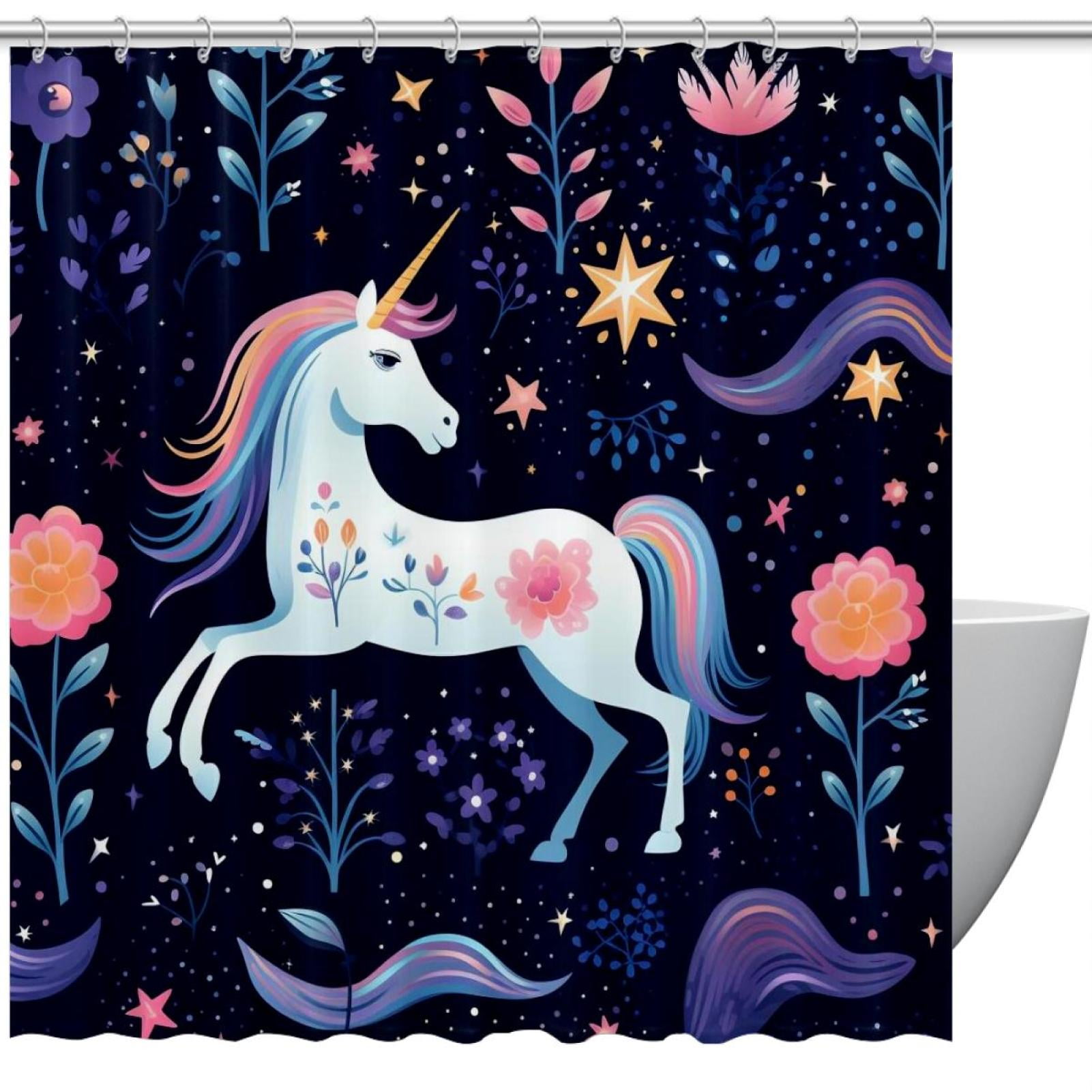 Starry Sky Art Unicorn Shower Curtain for Bathroom, Aesthetics Patterns ...