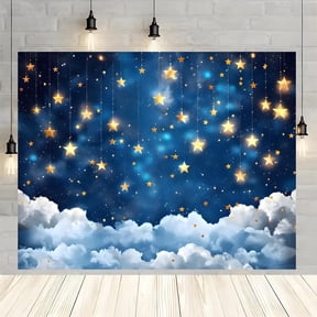 Starry Sky Backdrop Twinkle Twinkle Little Star Baby Shower Backdrop Navy Blue Galaxy Star Night White Clouds Photography Background Little Prince Baby Boy Newborn Photo Booth Props