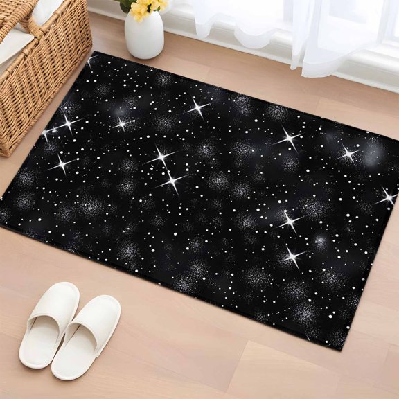 Starry Sky Bathroom Rug Washable 2x3 Entryway Rug Non Slip Modern Black Abstract Dots Stars Aesthetic Front Door Mat Low Pile Indoor Doormat Throw Floor Carpet for Kitchen Bedroom Entrance