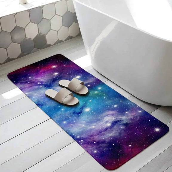 Starry Sky Bathroom Runner Rugs Non Slip Washable Absorbent Narrow Long Bath Mat Galaxy Outer Space Universe Star Night Runner Rugs for Kitchen Hallway Bedroom Laundry Study Room 31.5"x63"