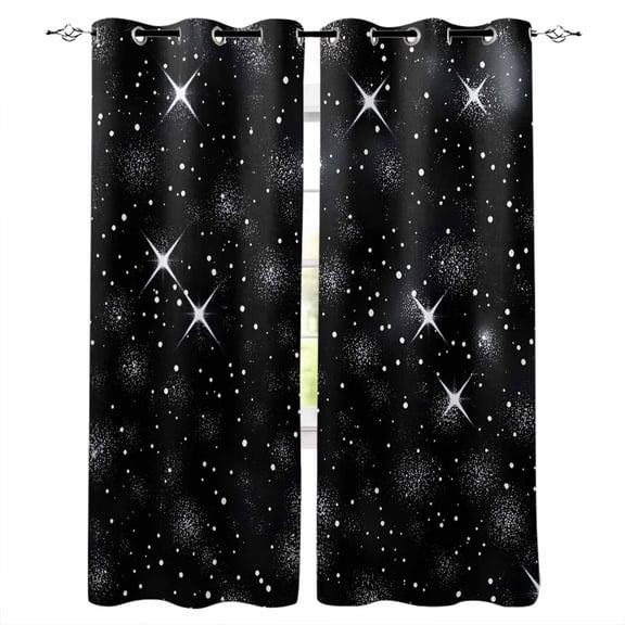 Starry Sky Blackout Curtains 45 Inches Long,Thermal Insualted Grommet Curtains & Drapes,Modern Black Abstract Dots Stars Aesthetic Room Darking Curtains for Living Room Bedroom 2 Panels 42"W x45"L
