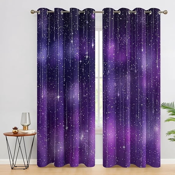 Starry Sky Blackout Curtains for Kids Girls Bedroom Decor, Purple Gradient Glitter Galaxy Stars Patterned Thermal Insulated Grommet Window Drapes 26"W x 45"L (Pack of 2)