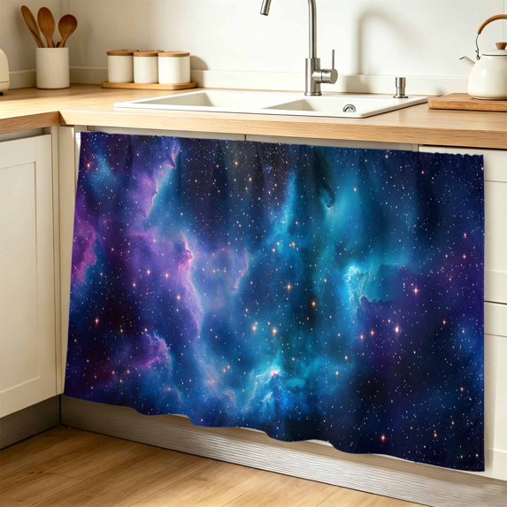 Starry Sky Cabinet Curtain 32"Wx55"L,Dustproof Pantry Door Curtain W/ Self Adhesive Tape,Modern Rustic Blue Purple Ombre Star Night Tall Storage Cover Privacy Drape for Bathroom Kitchen Laundry Room