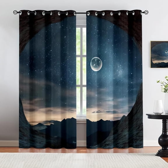 Starry Sky Cave Perspective Thermal Insulated Drapes, Natural Moon Night View Blackout Curtains,for Bedroom Living Room Door Decor 21"W x 45"L (Pack of 2)