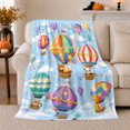 thumbnail image 1 of Starry Sky Cloud Cartoon Hot Air Balloon, Playful Woodland Scene, Warm Flannel Blanket for Cabin and Lodge, Wildlife Lovers Housewarming Gift, Celestial Home Decor, 1 of 9