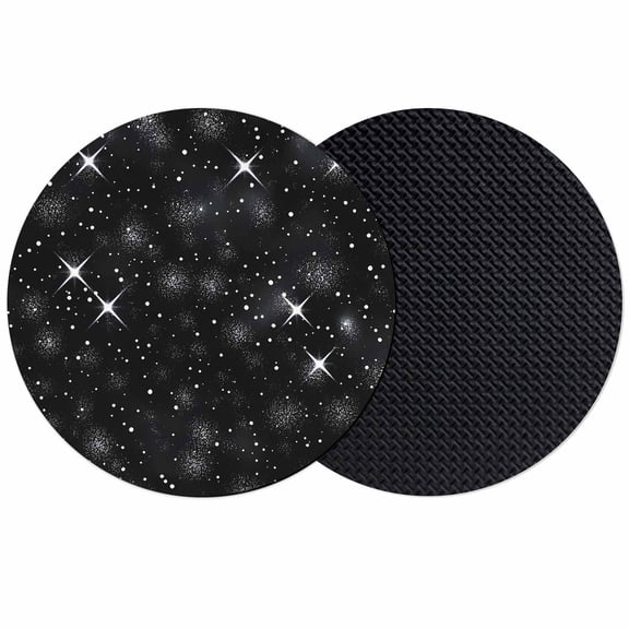 Starry Sky Coasters Set of 2, Modern Black Abstract Dots Stars Aesthetic Absorbent Coasters for Drinks, Coaster for Bar Office Dining Coffee Table Accessories Decor, Non Slip Round Desk Coaster
