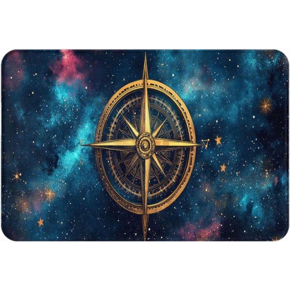 Starry Sky Compass Doormat, Low-Profile Water-Absorbent Non-Slip Flannel Mat, Stain-Resistant Indoor Entry Rug 16x24 Inch