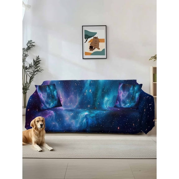 Starry Sky Couch Cover Sofa Covers 3 Cushion Sectional Couch, Modern Rustic Blue Purple Ombre Star Night Washable Sofa Covers Slipcover Sectional Sofa Cover, Furniture Protector 71"x150"