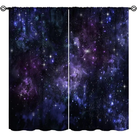 Starry Sky Curtains, Dark Purple Galaxy Outer Space Nebula Universe Starry Stars Print Window Drapes Curtains for Kids Boys Girls Bedroom Living Room, 84" W X 84" L