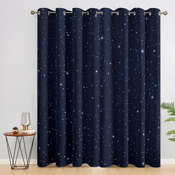Starry Sky Curtains for Living Room, Navy Blue Galaxy Stars Blackout Curtains, Starry Sky Room Decor, Thermal Darkening Bedroom Window Drapes, Grommets 26"W x 45"L (Pack of 2)