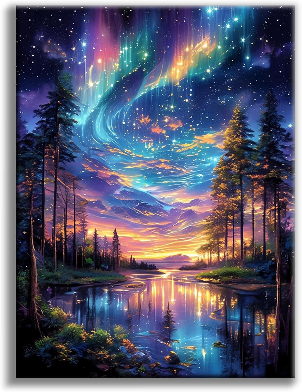 Starry Sky Diamond Art Kits for Adults, 5D Aurora Lake Diamond Painting ...