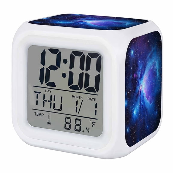 Starry Sky Digital Alarm Clock for Bedrooms, Smart LED Alarm Clock with 7 Color Changing Night Light, Modern Minimalism Night Star Scenery Art Silent Wake Up Clocks for Sleep Study Cooking 3.2"x3.2"