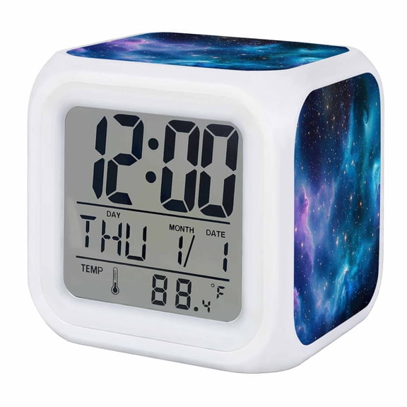 Starry Sky Digital Alarm Clock for Bedrooms,Smart LED Alarm Clock with 7 Color Changing Night Light,Modern Rustic Blue Purple Ombre Star Night Silent Wake Up Clocks for Sleep Study Cooking 3.2"x3.2"