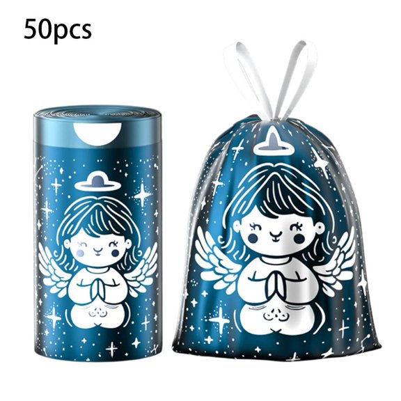 Starry Sky Drawstring Trash Bags, 17.7x19.7 Inch 50 Count, Leak-Proof & Tear-Resistant for Kitchen & Office, Hygienic Sealing for Easy Disposal