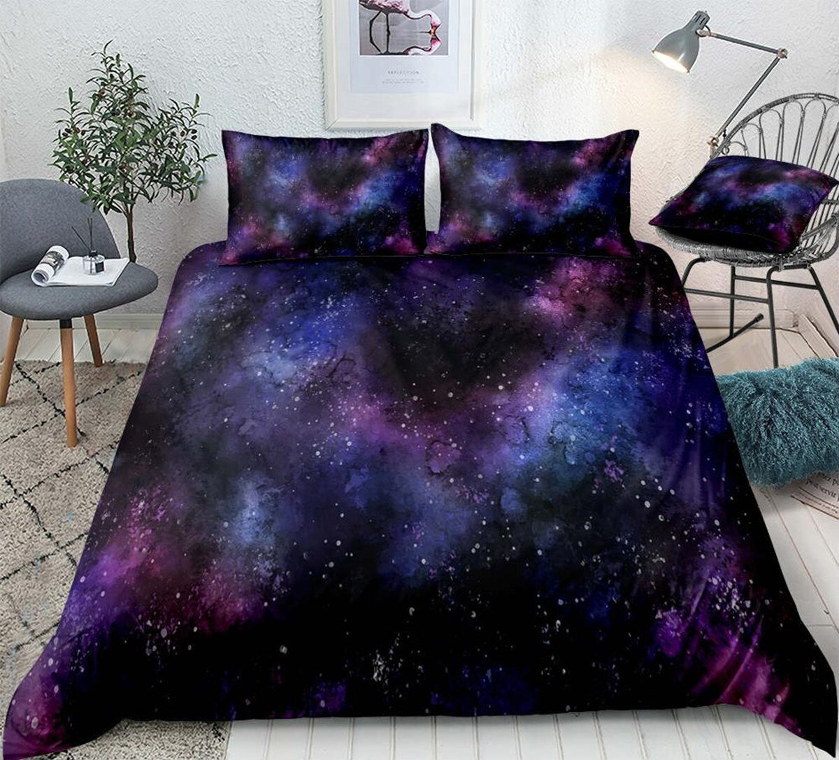 Starry Sky Duvet Cover Colorful Galaxy Outer Space Quilt Cover Glitter ...