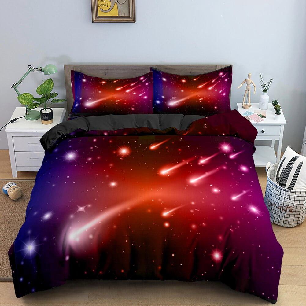 Starry Sky Duvet Cover Colorful Galaxy Outer Space Quilt Cover Glitter ...