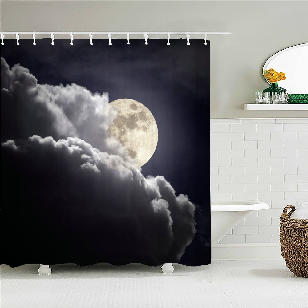 Moon Print Pattern Bathroom Shower Curtain