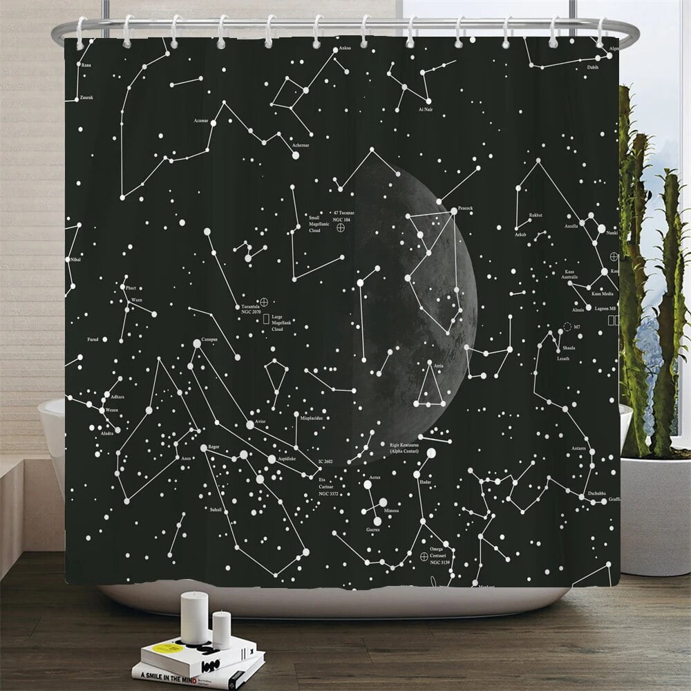 Moon Star Pattern Print Bathroom Shower Curtain