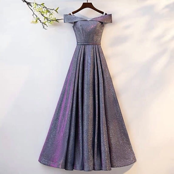 Starry Sky Evening Gown Elegant One-Shoulder Sequined Banquet Prom Wedding Party Slim Long Dress