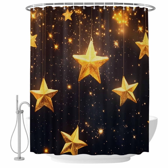 Starry Sky Fabric Shower Curtain Gold Star Washable Shower Curtains for Bathroom, Waterproof Bath Curtain with Hooks Home Decor 36x72in
