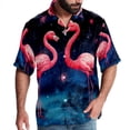 thumbnail image 1 of Starry Sky Flamingo Men's Short Sleeve Hawaiian Beach Shirts, Casual Printed Button Down Spread Collar Tops, Summer Unisex Style, 1 of 6