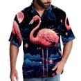 thumbnail image 1 of Starry Sky Flamingo Men's Short Sleeve Poplin Shirt, Casual Printed Button Down, Summer Beach Hawaiian Shirts, Unisex, 1 of 6