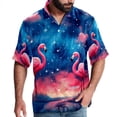 thumbnail image 1 of Starry Sky Flamingo Men's Short Sleeve Printed Poplin Shirt with Spread Collar Tops - Casual Button Down Summer Beach Shirt for Men and Women, 1 of 6