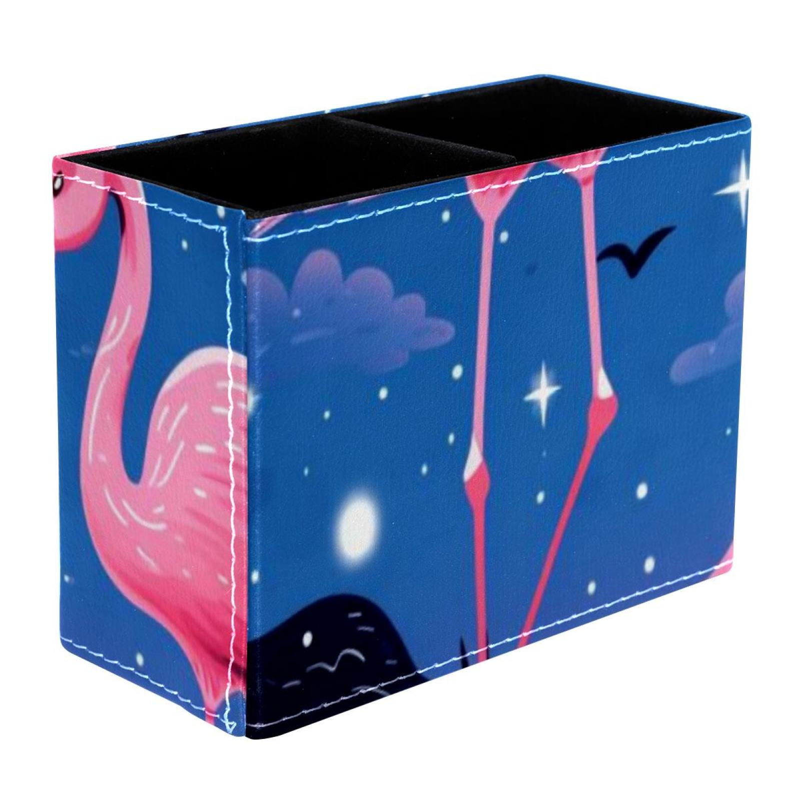 Starry Sky Flamingo Pattern Pvc Leather Brush Holder And Pen Organizer