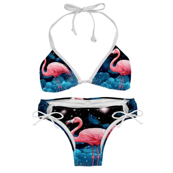 Starry Sky Flamingo Stylish Bikini Set with Detachable Sponge & Adjustable Strap, 2-Pack One-Piece Swimsuits for All Scenes
