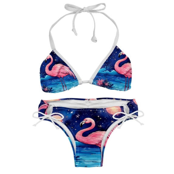Starry Sky Flamingo Swimsuit Bikini Set with Detachable Sponge and Adjustable Strap, Two-Pack, for Beach and Pool Parties