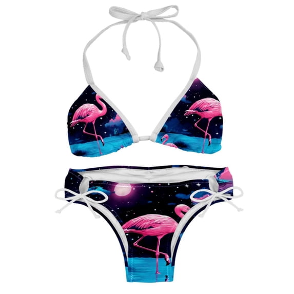 Starry Sky Flamingo Swimwear Bikini Set with Detachable Sponge & Adjustable Strap, Two-Pack for Beach & Pool Parties