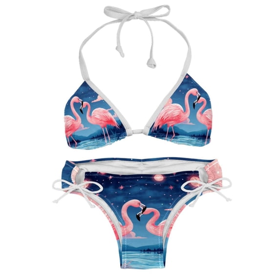 Starry Sky Flamingo Two-Pack Bikini Set with Detachable Sponge and Adjustable Strap, for Beach and Swimming Suit Scenes