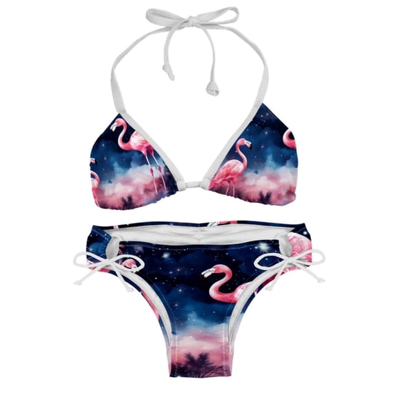 Starry Sky Flamingo Women's Swim Suit Bikini Set with Detachable Sponge and Adjustable Strap, Two-Pack, Ideal for Beach and Pool, One-Piece Swimsuits Included