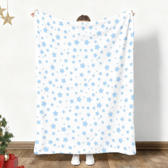 Starry Sky Flannel Throw Blanket, Blue Star Geometric Style, Plush Soft All-Season, for Sofa Bed Couch Decor, Modern Contemporary Home Accent