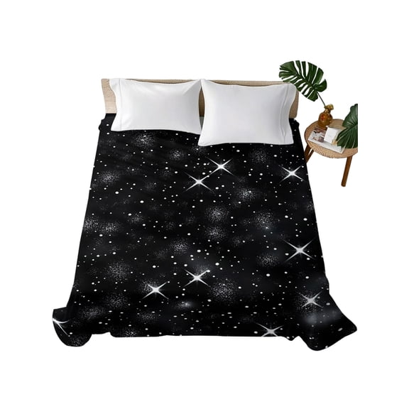 Starry Sky Flat Sheet Only Twin Size, Soft Breathable Bed Top Sheets for Mattress, Modern Black Abstract Dots Stars Aesthetic Luxury Bedding Flat Sheets for Home Hotel Bedroom Bed Protection