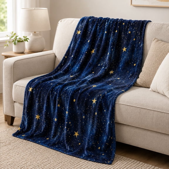 Starry Sky Fleece Blanket, Soft Polyester Throw for Sofa Travel Nap