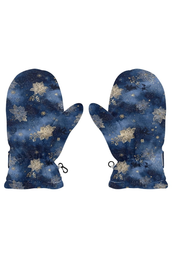 Starry Sky Flower Santa Claus Cold Weather Mittens Cozy Gloves with Adjustable Fit Perfect for Outdoor Fun