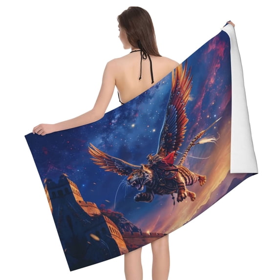 Starry Sky Flying Tiger Bath Towel, Highly Absorbent towels for bathroom Quick Drying Microfiber Bath Towels for Body, Soft Shower Towels for Sport, Yoga, SPA, Gym 27x55in