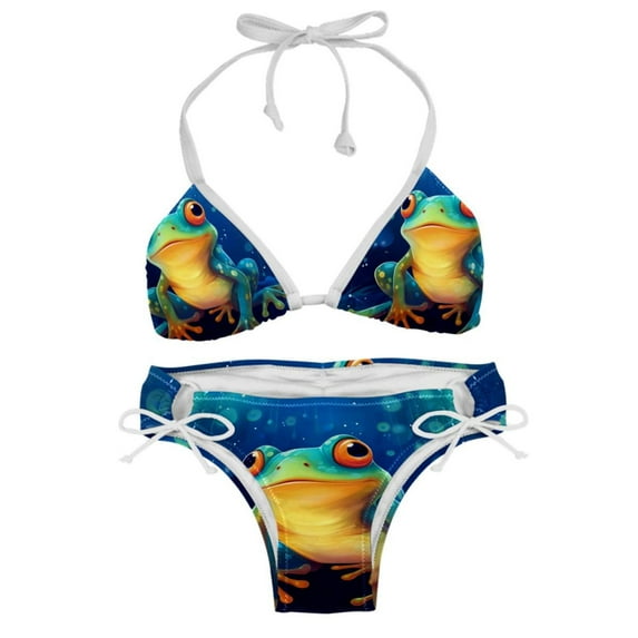 Starry Sky Frog Chic One-Piece Swimsuits Bikini Set: Detachable Sponge, Adjustable Strap, Two-Pack, for Pools and Beaches