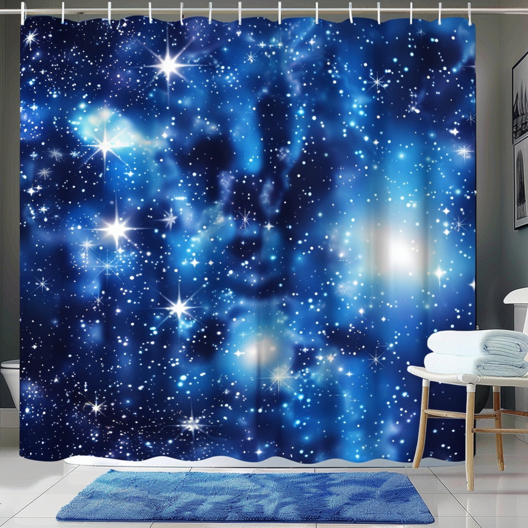 Starry Sky Galaxy Nebulae Shower Curtain Dark Gray Space Theme Bathroom ...