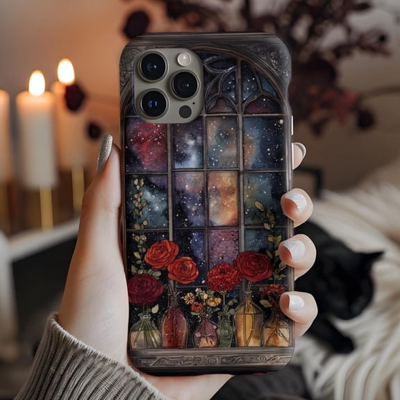 Starry Sky Galaxy Rose Floral Witchy Phone Case with iPhone 17 to 11 Pro Max