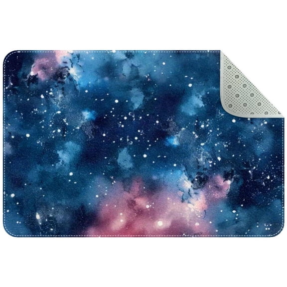 Starry Sky Galaxy Seamless Pattern Small Area Rug, Non-Slip Door Mat Indoor Floor Mat, Washable Kitchen Rug Entrance DMat for Bedroom Living Room