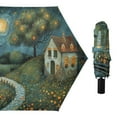 thumbnail image 1 of Starry Sky House Tree Moon Compact Sun Umbrella Windproof Travel Umbrellas for Rain Strong Portable UV Protection, 1 of 8